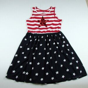 4TH JULY AMERICAN FLAG TANK DRESS CHILDRENS PLACE SZ LG FLIP FLOP SEQUIN STAR